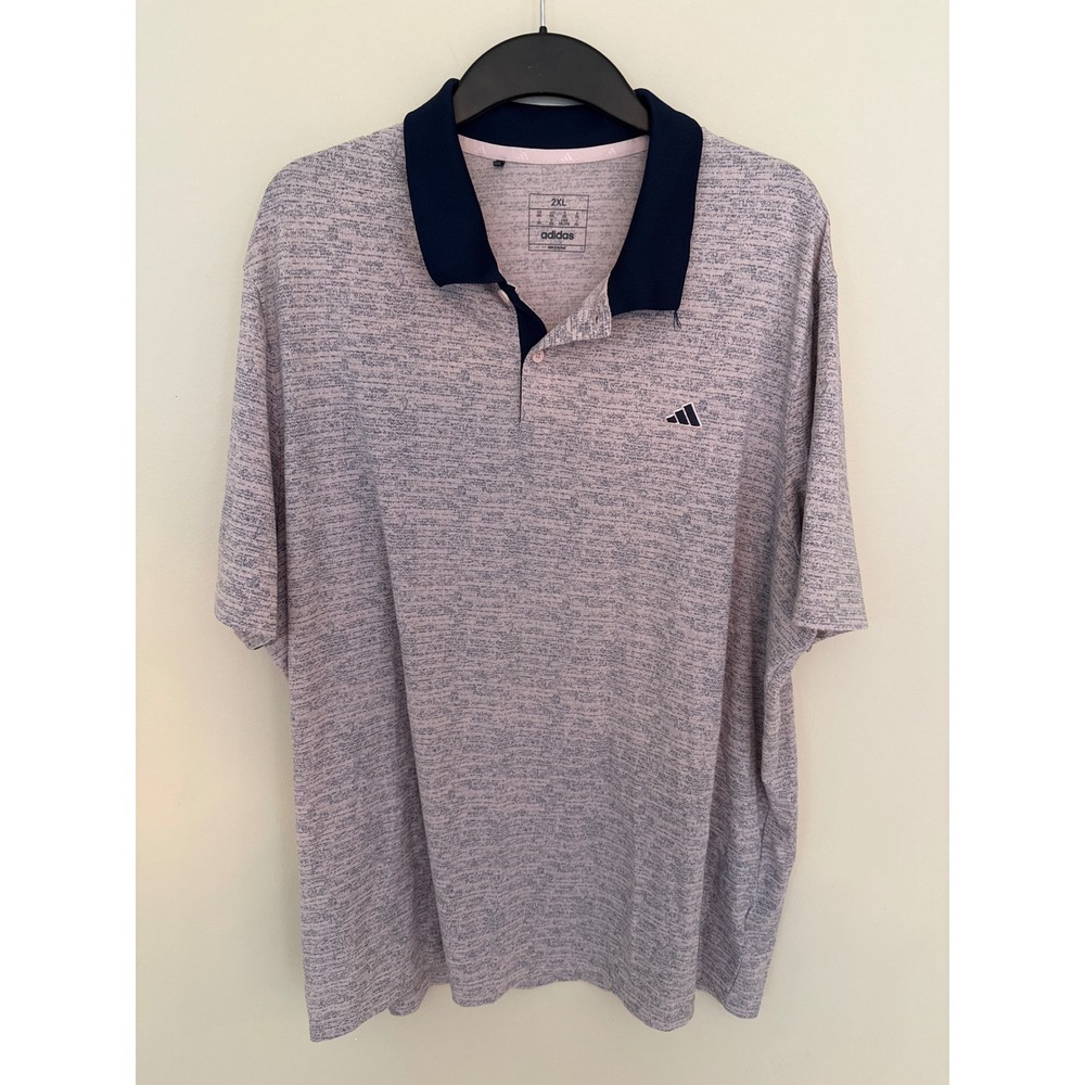 Adidas Mens 2XL Pink Navy Space Dye Heathered Short Sleeve Golf Polo Shirt